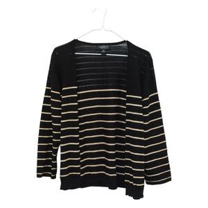 August Silk Sweater Womens Size XXL Black Gold Striped Cotton Blend Cardigan